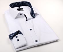 Koszula Olymp Super Slim – biała z wyszytym wzorem i wewnętrzną stójką - extra długi rękaw
