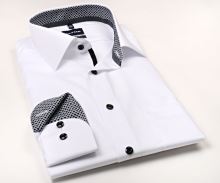 Koszula Olymp Modern Fit Natural Stretch – biała z czarno-bialą stójką i mankietem (1)