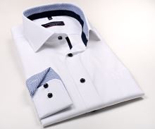 Koszula Casa Moda Modern Fit – biała z niebieską wewnętrzną stójką, mankietem i plisą