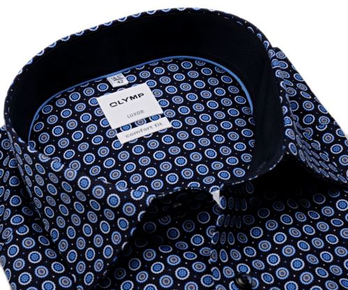 Koszula Olymp Comfort Fit – ciemnoniebieska z niebiesko-białymi kołami