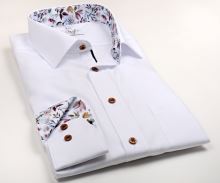 Koszula Marvelis Modern Fit – biała z kolorową kwiatową wewnętrzną stójką i mankietami (1)