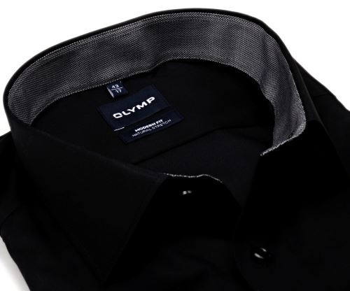 Koszula Olymp Modern Fit Natural Stretch – czarna z szarą wewnętrzną stójką i mankietem