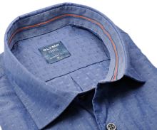 Koszula Olymp Modern Fit – stałowo niebieska z wyszytym wzorem - krótki rękaw