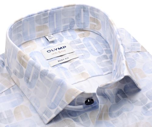 Koszula Olymp Super Slim – w niebieski-beżowe litery U - extra długi rękaw