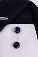 Koszula Olymp Comfort Fit – biała z wplecionym wzorem i granatową wewnętrzną stójką - extra długi rękaw