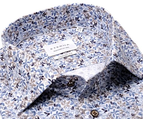 Koszula Eterna Comfort Fit - z niebiesko-beżowym floralnym wzorem Koszula Eterna Comfort Fit - z niebiesko-beżowym floralnym wzorem