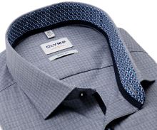 Koszula Olymp Level Five – niebieska z wyszytym wzorem, wewnętrzną stójką, mankietem i plisą