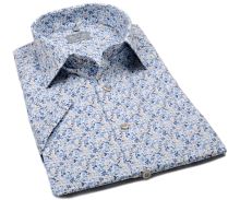 Koszula Marvelis Modern Fit - z niebiesko-beżowym kwiateczkowym wzorem - krótki rękaw (1)