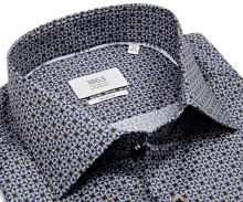 Koszula Eterna 1863 Slim Fit Two Ply - luksusowa granatowa z beżowo-niebieskim wzorem - ekstra długi rękaw