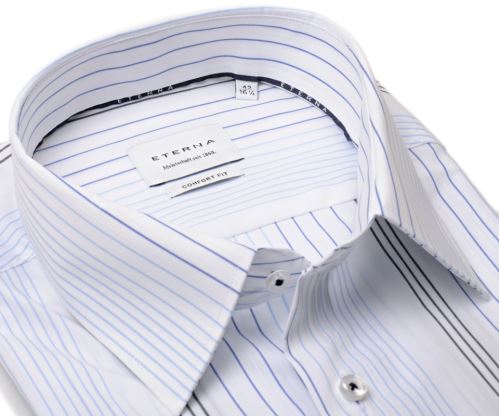 Koszula Eterna Comfort Fit - w wyszyte niebieskie prążki - krótki rękaw