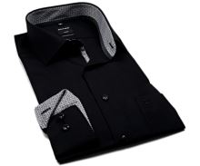 Koszula Olymp Luxor Comfort Fit – czarna z czarno-białą wewnętrzną stójką i mankietem (1)