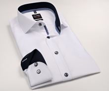 Koszula Olymp Level Five – biała z ciemnoniebieską wewnętrzną stójką i mankietem