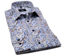 Koszula Marvelis Body Fit - designerska z niebiesko-beżowym wzorem paisley (1)