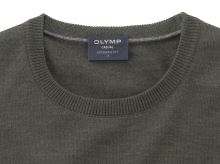 Sweter Olymp z wełny Merino - okrągły dekolt - oliwkowo zielony
