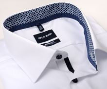 Koszula Olymp Modern Fit Natural Stretch – biała z niebiesko-bialą wewnętrzną stójką i mankietem