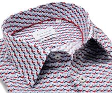 Koszula Eterna Comfort Fit Twill - w czerwono-niebieskie trójkąciki - krótki rękaw