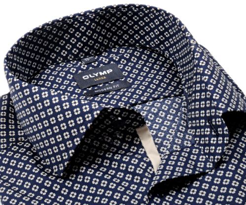 Koszula Olymp Modern Fit – granatowa w beżowe kółka