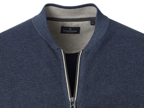 Bawełniany sweter rozpinany na zamek Casa Moda - granatowy z kieszeniami