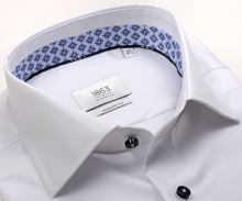 Koszula Eterna 1863 Modern Fit Twill – ekskluzywna białą z niebieską wewnętrzną stójką i mankietem
