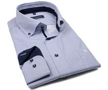 Koszula Casa Moda Comfort Fit Premium – niebiesko-biała z drobnymi sześciokątami - super długi rękaw