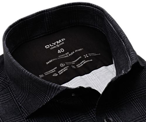 Koszula Olymp Level Five 24/Seven – luksusowa elastyczna antracytowa w kratę - extra długi rękaw