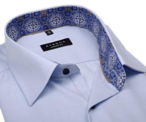 Koszula Eterna Comfort Fit – jasnoniebieska o delikatnej strukturze z wewnętrzną stójką - extra długi rękaw