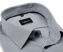 Koszula Venti Modern Fit – szara z czarno-białą wewnętrzną stójką, mankietem i plisą - super długi rękaw