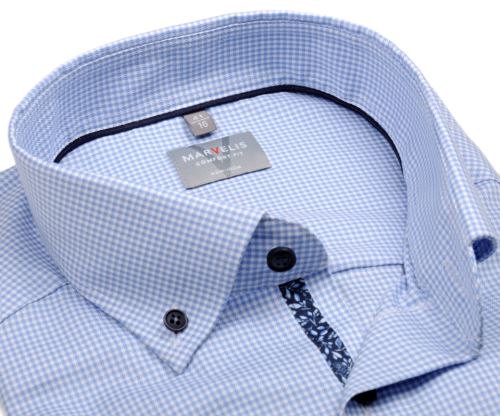 Koszula Marvelis Comfort Fit – w jasnoniebieską mini-kratę i wewnętrznym mankietem