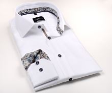 Koszula Venti Modern Fit – biała z delikatną strukturą i kwiatową stójką wewnętrzną i mankietem