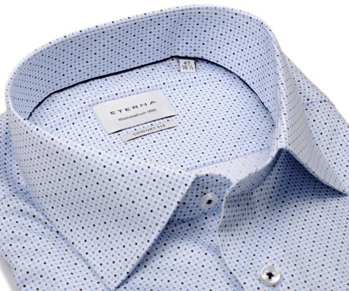 Koszula Eterna Comfort Fit satyna - z drobnymi niebieskimi obiektami - super długi rękaw