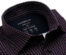 Koszula Marvelis Body Fit Jersey – elastyczna granatowa z czerwono-białym wzorem - krótki rękaw