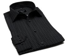 Koszula Marvelis Body Fit - czarna w szaro-biale półpierścienie - extra długi rękaw