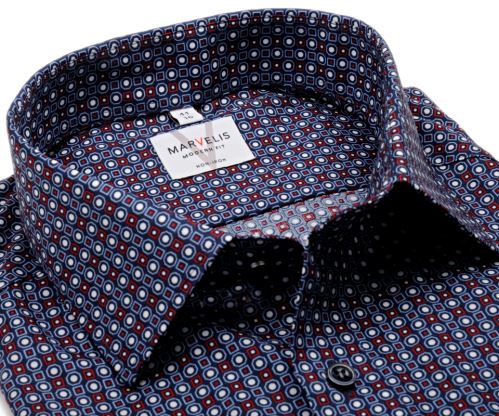 Koszula Marvelis Modern Fit - ciemnoniebieska z obiektami w kolorze czerwonym i niebieskim - extra długi rękaw Koszula Marvelis Modern Fit - ciemnoniebieska z obiektami w kolorze czerwonym i niebieskim - extra długi rękaw