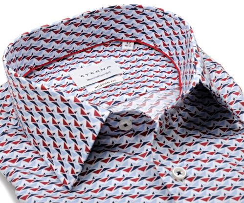 Koszula Eterna Modern Fit Twill - w czerwono-niebieskie trójkąciki - super długi rękaw