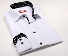 Koszula Marvelis Modern Fit – biała z czarno-białą wewnętrzną stójką - extra długi rękaw