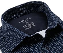 Koszula Marvelis Body Fit Jersey – elastyczna granatowa w niebieskie pierścienie