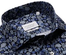 Koszula Eterna Modern Fit - ciemna z niebiesko-białym kwiatowym wzorem - extra długi rękaw