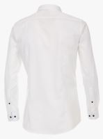 Koszula Venti Body Fit – biała z niebieską wewnętrzną stójką i mankietami - super długi rękaw