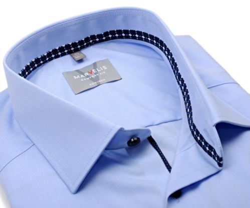 Koszula Marvelis Comfort Fit – jasnoniebieska z wewnętrzną stójką z białymi diamencikami