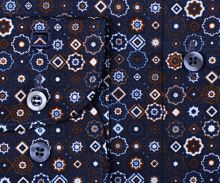 Koszula Olymp Level Five – designerska ciemnoniebieska z brązowo-niebiesko-białym wzorem