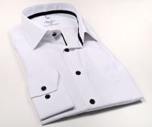 Koszula Marvelis Modern Fit – biała z granatową wewnętrzną stójką i plisą - extra długi rękaw