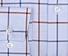 Koszula Olymp Modern Fit – ekskluzywna jasnoniebieska z czerwono-niebieskim wzorem karo