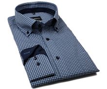 Koszula Venti Comfort Fit – z niebieskim wzorem w kółka, wewnętrzną stójką i mankietem (1)