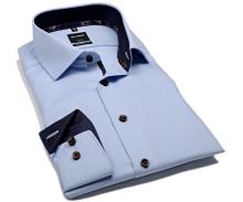 Koszula Olymp Modern Fit – jasnoniebieska z wplecionym wzorem i granatową wewnętrzną stójką - extra długi rękaw