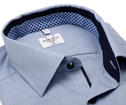Koszula Marvelis Modern Fit – niebieska o ukośnej strukturze z wewnętrznym kołnierzykiem i mankietem