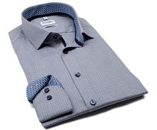 Koszula Olymp Level Five – niebieska z wyszytym wzorem, wewnętrzną stójką, mankietem i plisą