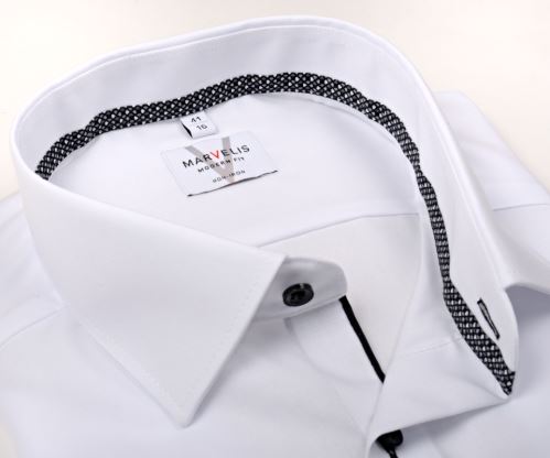 Koszula Marvelis Modern Fit – biała z czarno-szarym wewnętrznym mankietem - extra długi rękaw