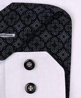 Koszula Olymp Super Slim – biała z czarną wewnętrzną stójką i mankietem w ornamenty - ekstra długi rękaw (2)