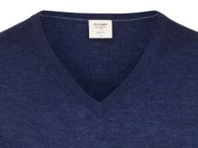 Sweter Olymp Level Five z wełny merino z domieszką jedwabiu - niebieski - dekolt w serek