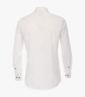 Koszula Venti Modern Fit Twill – biała z niebiesko-brązową wewnętrzną stójką i mankietem